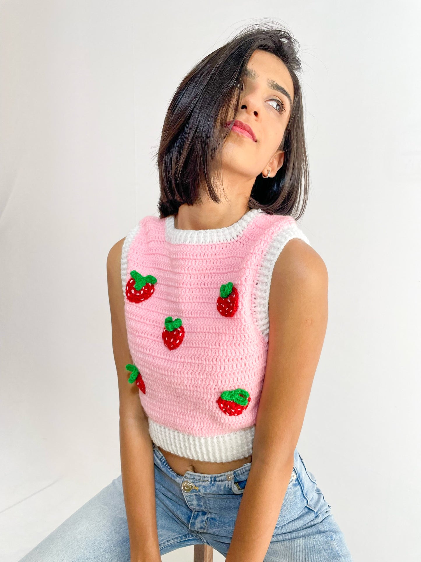 strawberry vest – handmade crochet gift india handmade crochet gift India