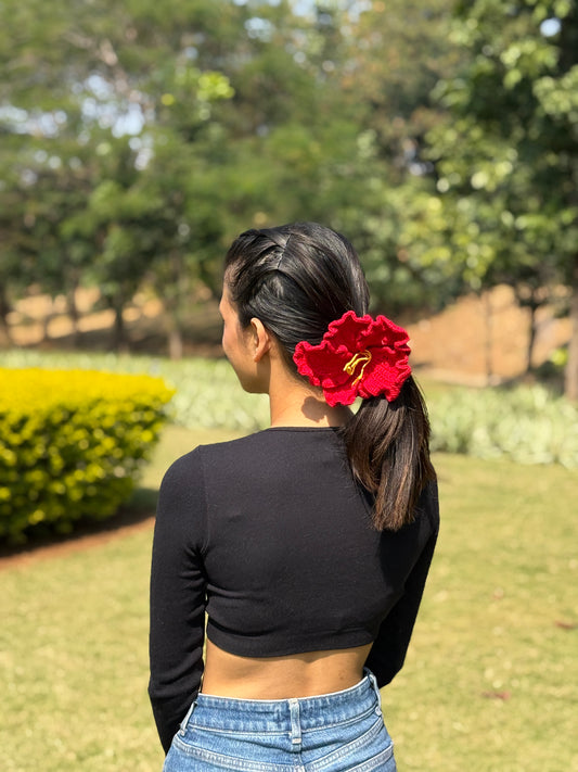 hibiscus crochet hair tie – handmade crochet gift india handmade crochet gift India